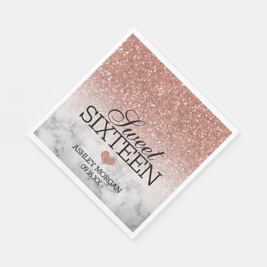 Serviette En Papier Parties scintillant rose Gold Faux/Marble Sweet 16 (Coin)