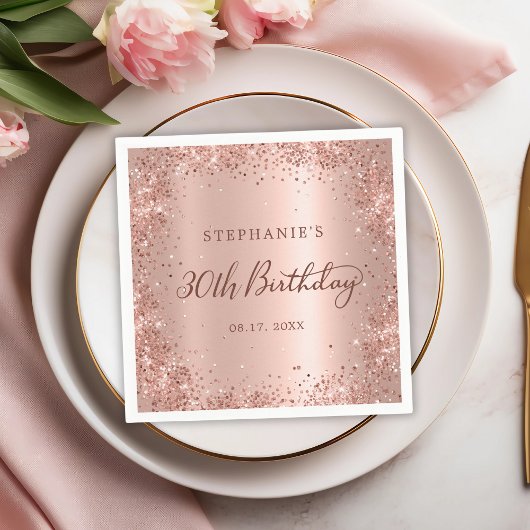 Serviette En Papier Parties scintillant rose Gold Foil 30e anniversair