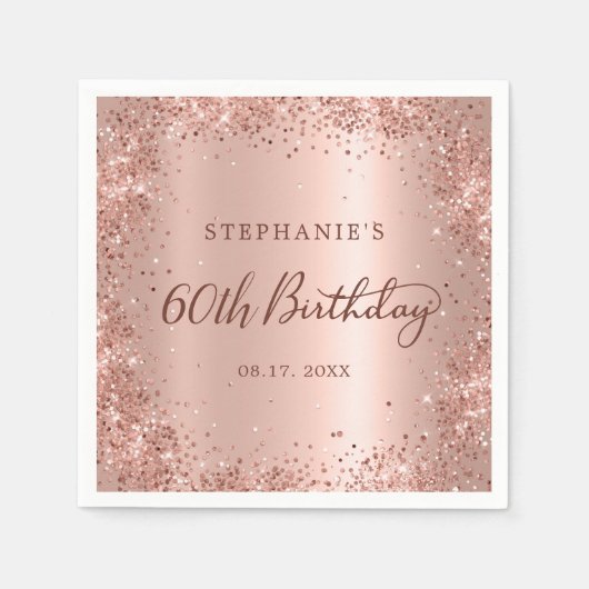 Serviette En Papier Parties scintillant rose Gold Foil 60e anniversair (Devant)