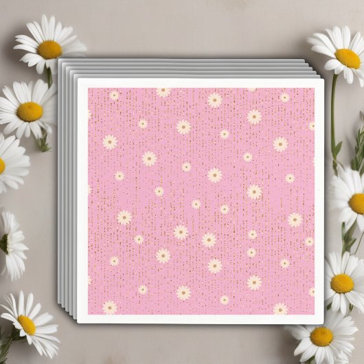 Serviette En Papier Parties scintillant rose Golden Daisy Baby shower