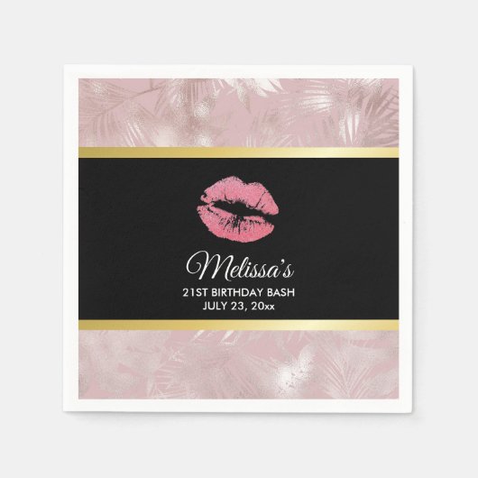Serviette En Papier Parties scintillant rose lèvres et Rose Gold Tropi (Devant)