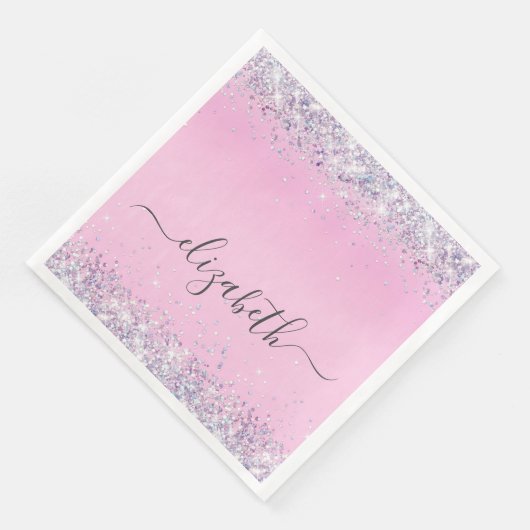 Serviette En Papier Parties scintillant rose monogramme (Coin)
