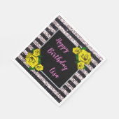 Serviette En Papier Parties scintillant rose noire rayures Roses jaune (Coin)
