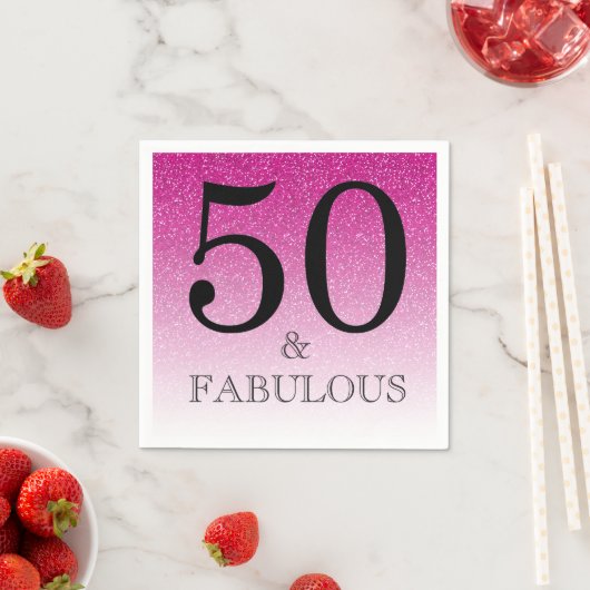 Serviette En Papier Parties scintillant rose Ombre 50 et fabuleux 50e (En situation)