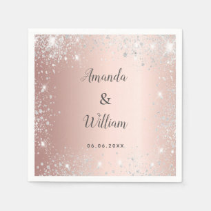 Serviette En Papier parties scintillant rose or argent  monogramme mar