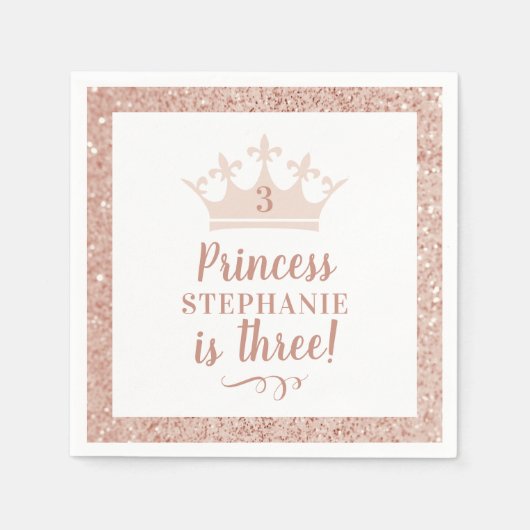 Serviette En Papier Parties scintillant rose pâle princesse Crown Anni (Devant)