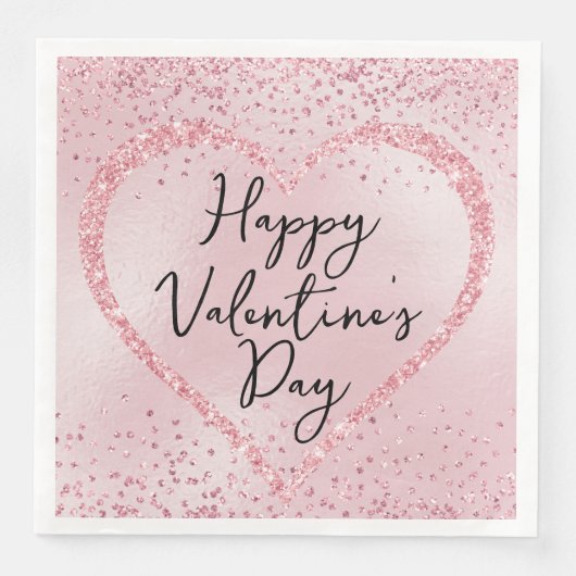 Serviette En Papier Parties scintillant rose Script romantique Saint V (Devant)