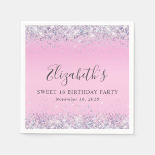Serviette En Papier Parties scintillant rose sucré 16 Anniversaire