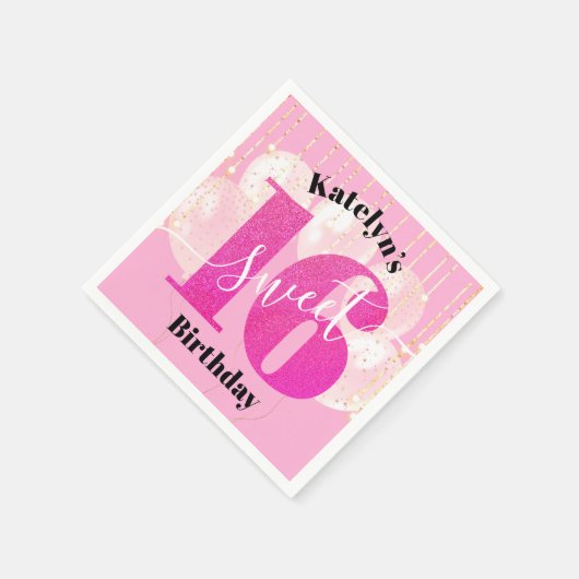 Serviette En Papier Parties scintillant rose sucré 16 Ballons d'annive (Coin)