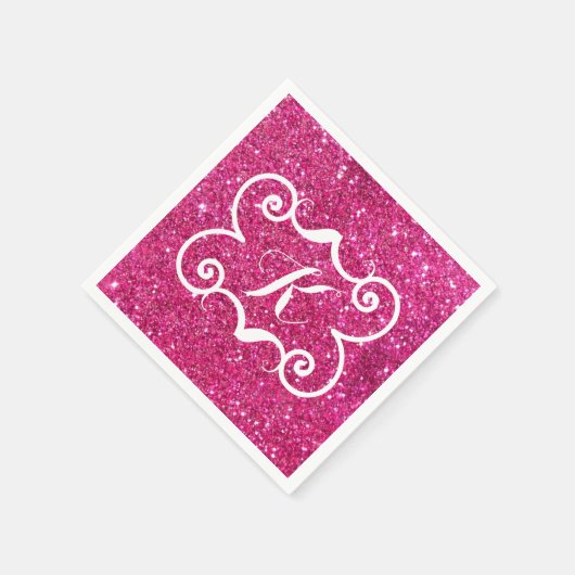 Serviette En Papier Parties scintillant rose tendance Monogramme blanc (Coin)
