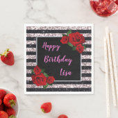 Serviette En Papier Parties scintillant Roses Rouges Rose Et Noir Anni (En situation)