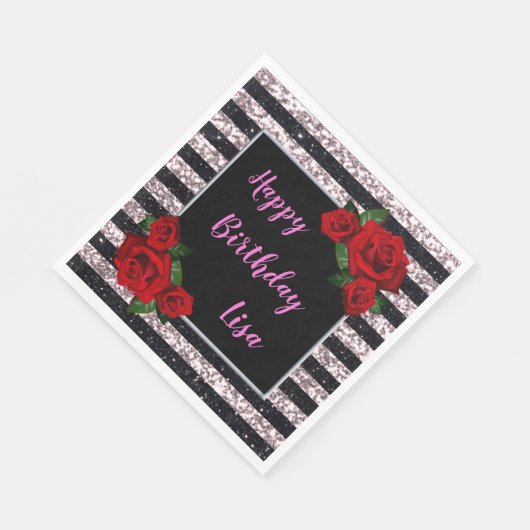 Serviette En Papier Parties scintillant Roses Rouges Rose Et Noir Anni (Coin)