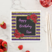 Serviette En Papier Parties scintillant Roses Rouges Violet Et Or Anni (En situation)