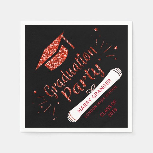Serviette En Papier Parties scintillant rouge Black Graduation Cap Par (Devant)