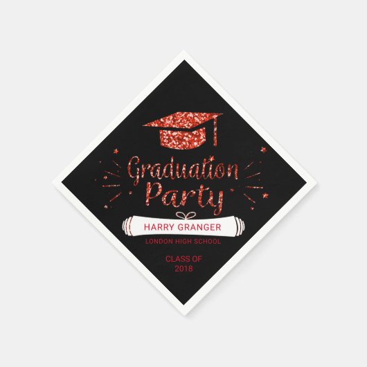 Serviette En Papier Parties scintillant rouge Black Graduation Cap Par (Coin)