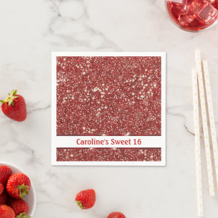 Serviette En Papier Parties scintillant rouge Faux Texture Look Sweet 