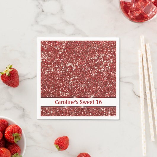 Serviette En Papier Parties scintillant rouge Faux Texture Look Sweet  (En situation)