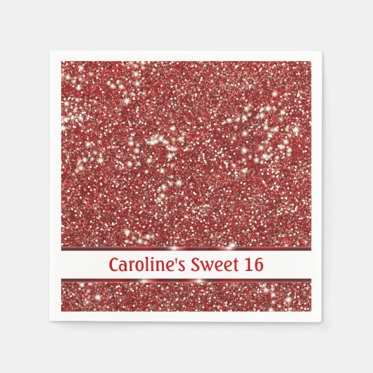 Serviette En Papier Parties scintillant rouge Faux Texture Look Sweet  (Devant)