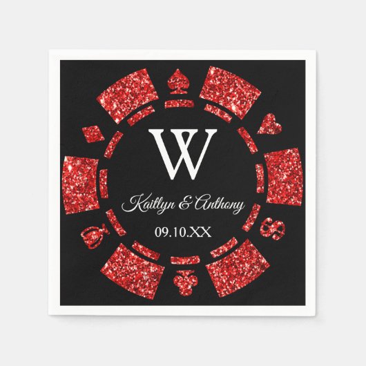 Serviette En Papier Parties scintillant rouge Monogram Poker Chip Casi (Devant)