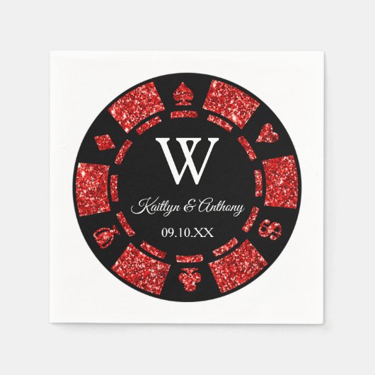 Serviette En Papier Parties scintillant rouge Monogram Poker Chip Casi (Devant)