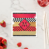 Serviette En Papier Parties scintillant rouge Noir Brush Stroke Monogr (En situation)
