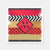 Serviette En Papier Parties scintillant rouge Noir Brush Stroke Monogr (Devant)