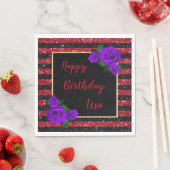 Serviette En Papier Parties scintillant rouge noir rayures violet Rose (En situation)