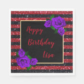 Serviette En Papier Parties scintillant rouge noir rayures violet Rose (Devant)