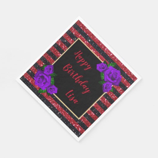 Serviette En Papier Parties scintillant rouge noir rayures violet Rose (Coin)