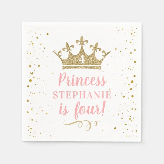 Serviette En Papier Parties scintillant royale d'or rose princesse (Devant)