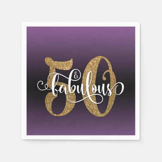 Serviette En Papier Parties scintillant & Script 50 et fabuleux, viole (Devant)