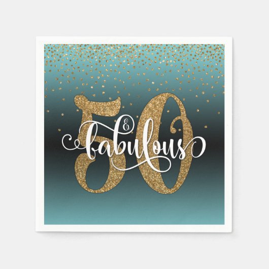 Serviette En Papier Parties scintillant Script 50 & Fabulous Turquoise (Devant)