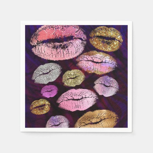 Serviette En Papier Parties scintillant Sparkly Kiss Lips Beauty Makeu (Devant)