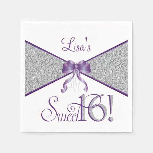 Serviette En Papier Parties scintillant, Sweet sixteen, serviettes vio (Devant)