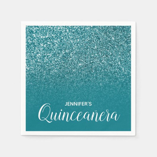 Serviette En Papier Parties scintillant Turquoise bleue Ombre Quincean (Devant)