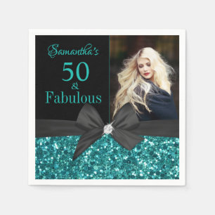 Serviette En Papier Parties scintillant turquoise Bow noir 50e anniver