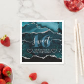Serviette En Papier Parties scintillant turquoise et argent Agate Marb (En situation)