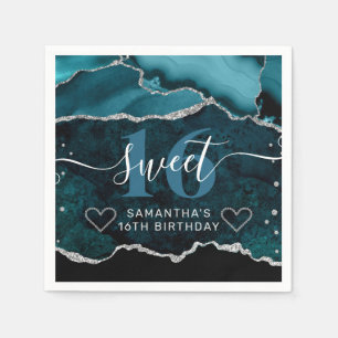 Serviette En Papier Parties scintillant turquoise et argent Agate Marb
