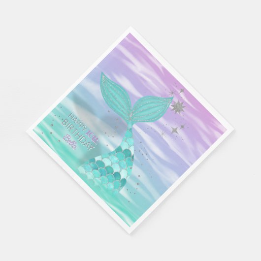 Serviette En Papier Parties scintillant Turquoise Sirène Joyeuse Anniv (Coin)