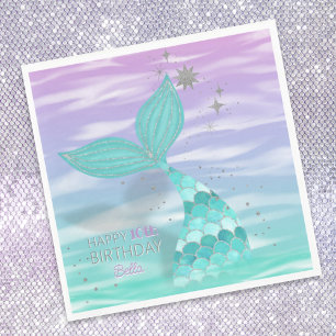 Serviette En Papier Parties scintillant Turquoise Sirène Joyeuse Anniv