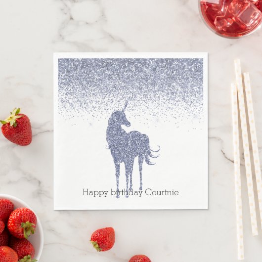 Serviette En Papier Parties scintillant Unicorne violette (En situation)