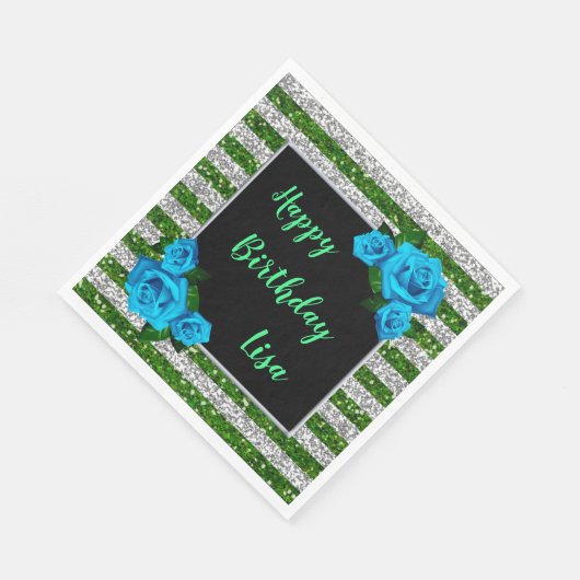 Serviette En Papier Parties scintillant Vert Argent Bleu Rose Annivers (Coin)