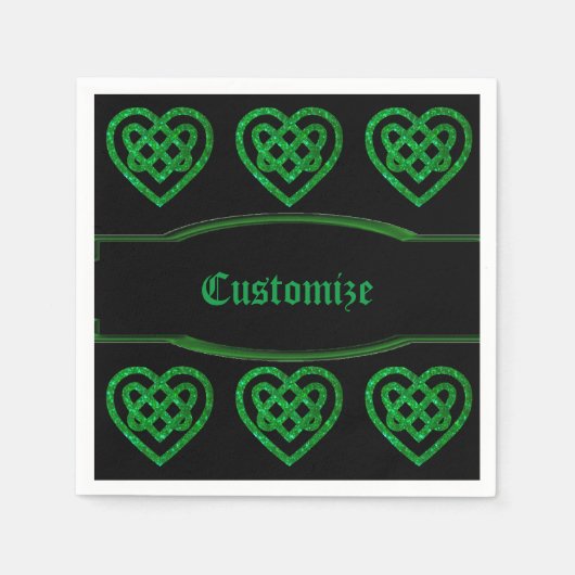 Serviette En Papier Parties scintillant verte Celtic Heart Knot Motif  (Devant)