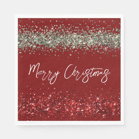 Serviette En Papier Parties scintillant verte de Monnaie Rouge Étincel (Devant)