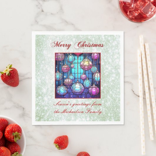 Serviette En Papier Parties scintillant verte de Noël Bauble en verre (En situation)