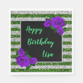 Serviette En Papier Parties scintillant verte en argent rayures violet (Devant)