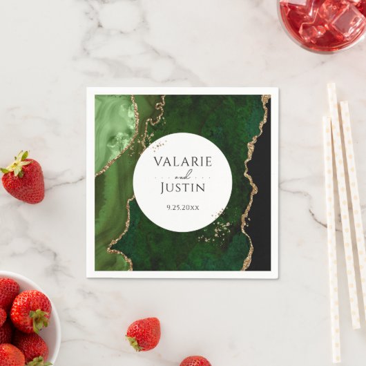 Serviette En Papier Parties scintillant verte en marbre Mariage (En situation)