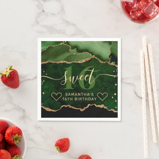 Serviette En Papier Parties scintillant verte et or Agate Marbre doux  (En situation)