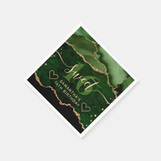 Serviette En Papier Parties scintillant verte et or Agate Marbre doux  (Coin)
