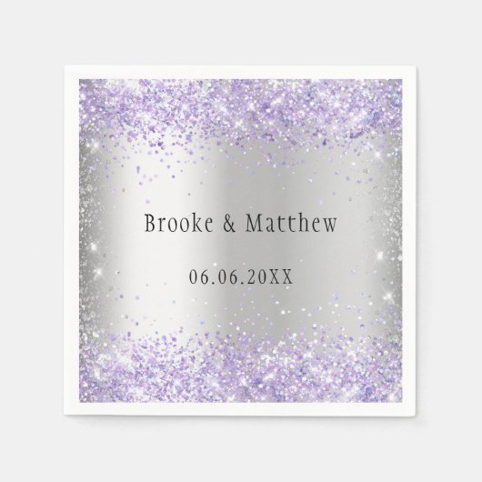 Serviette En Papier Parties scintillant violet argenté élégant mariage (Devant)